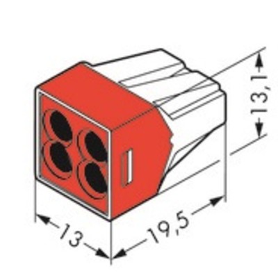 Клеммы 4-проводные клеммы; коричневый прозрачный корпус; красная крышка 773-604 WAGO
