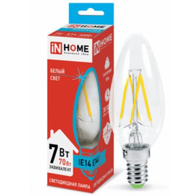 Лампа светодиодная LED-СВЕЧА-deco 5Вт 230В Е27 3000К 450Лм прозрачная IN HOME 