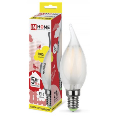 Лампа светодиодная LED-СВЕЧА НА ВЕТРУ-deco 7Вт 230В Е14 3000К 630Лм матовая IN HOME