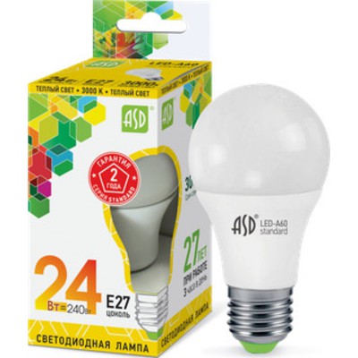 Лампа светодиодная LED-A60-standard 24Вт 230В Е27 4000К 2160Лм ASD