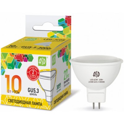 Лампа светодиодная LED-JCDR-standard 10Вт 230В GU5.3 3000К 900Лм ASD