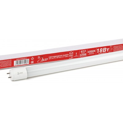 Лампа светодиодная  LED T8-18W-865-G13-1200mm ЭРА (диод,трубка стекл,18Вт,хол,пов. G13) (25/875)