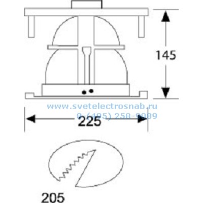 Светильник TL08H-02 150 EL downlight (излучающий вниз), ø225, под металлогалогенную лампу, отражатель-зеркальный алюминий, рассеиватель - утопленное матовое стекло, ЭПРА (класс энергосбе