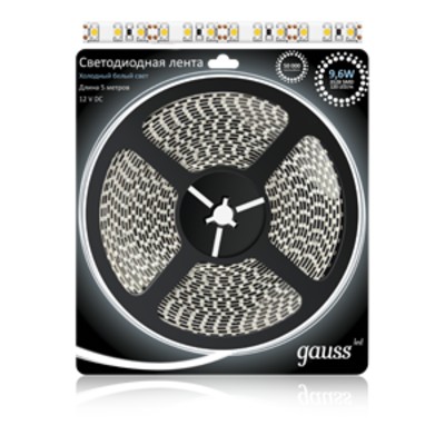 Светодиодная лента 5050/30-SMD 7.2W  12V DC холодный белый (блистер 5м) GAUSS EB312000307
