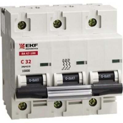 Автоматический выключатель ВА 47-100, 3P 10А (D) 10kA EKF