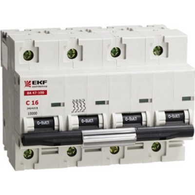 Автоматический выключатель ВА 47-100, 4P 10А (C) 10kA EKF