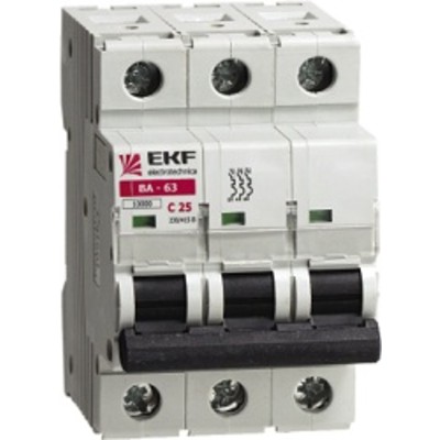 Автоматический выключатель ВА-63, 3P 1А (C) 10kA EKF