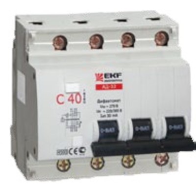 Дифференциальный автомат АД-32 3P+N 50А/30мА (хар. C, AC, электронный, защита 270В) 4,5кА EKF PROxima