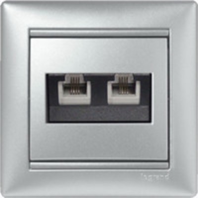 ТЕЛЕФОННАЯ РОЗЕТКА - VALENA - RJ 11 - 4 КОНТАКТА - 2 ВЫХОДА - АЛЮМИНИЙ LEGRAND 