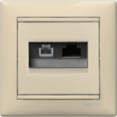 ДВОЙНАЯ РОЗЕТКА RJ 45 КАТ. 5Е/6 UTP + RJ 11 - VALENA - СЛОНОВАЯ КОСТЬ LEGRAND 